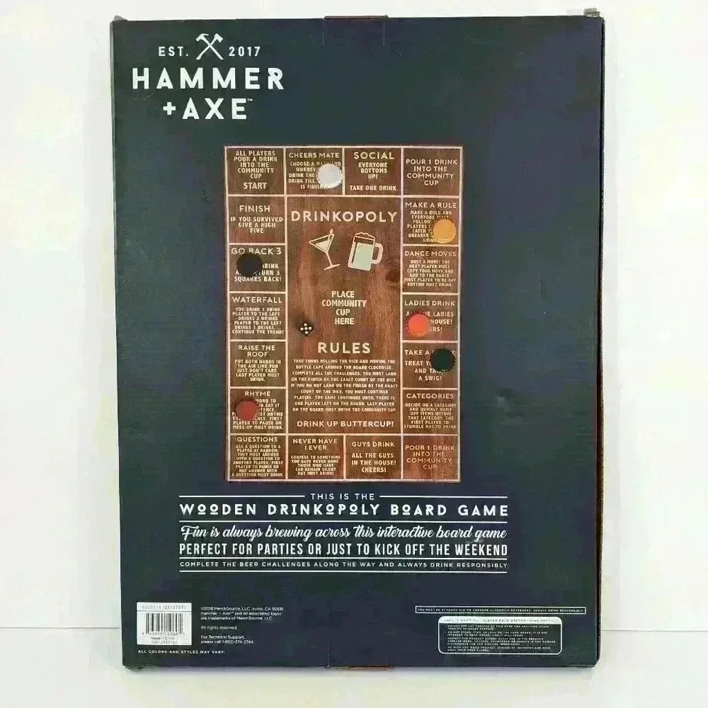 NEW Hammer Axe Wooden Drinkopoly Beer Board Party Game Adult Drinking Board Game - Picture 2 of 4